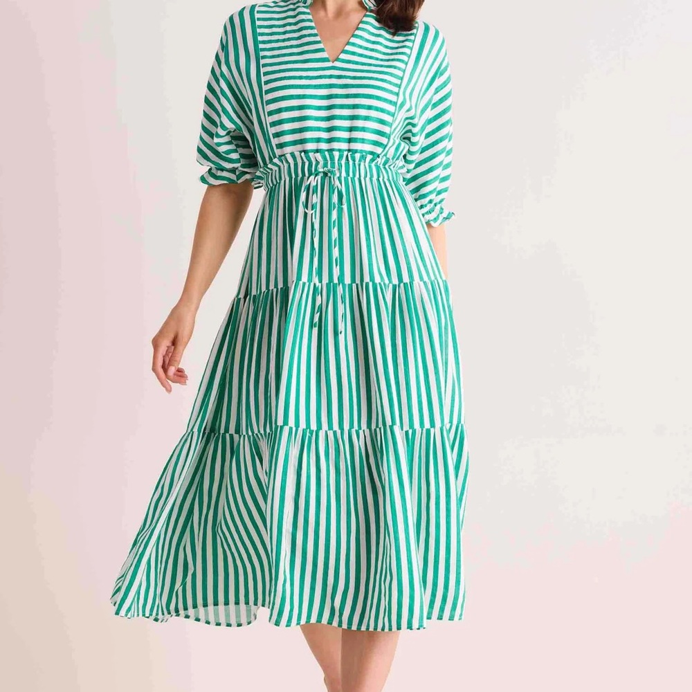 NWT Pinch Green Striped Women's Midi Dress, S
